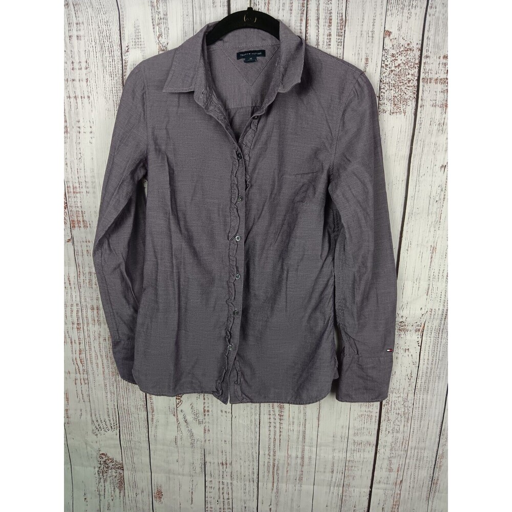 Tommy Hilfiger Shirt  Women’s X-Small Tall Petite Purple Long Sleeve 100% Cotton